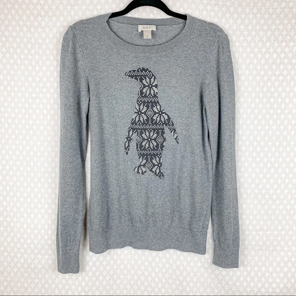 Loft Grey Fair Isle Penguin‎ Graphic Print Sweater